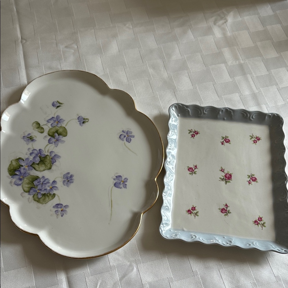 Floral Ceramic Serving Platters set of 2